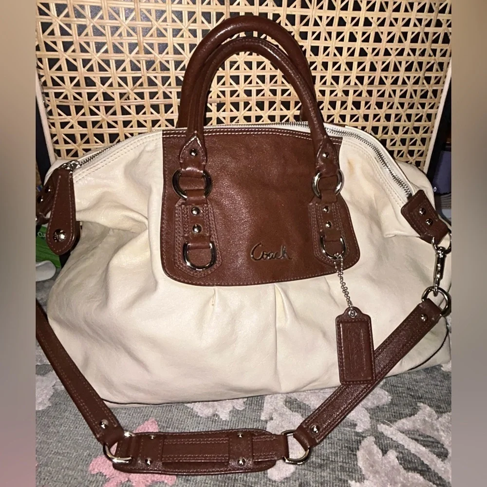 Coach Ashley cream/brown leather satchel
